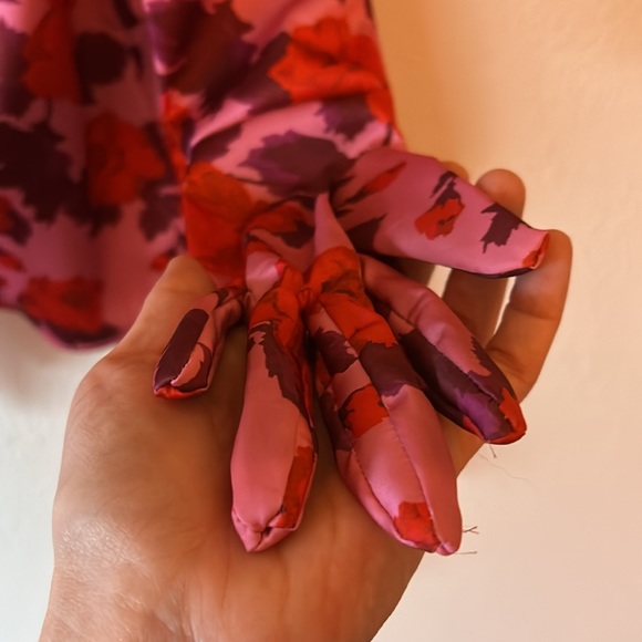 For Love and Lemons Huda Mini Dress Rose Print Strapless Satin with Puff Sleeves - Picture 4 of 12